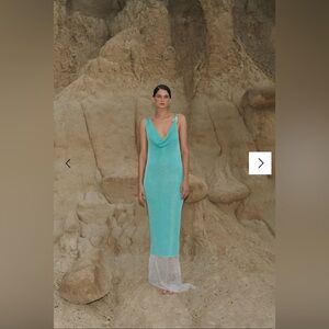 Turquoise Cowl Neck Maxi Dress